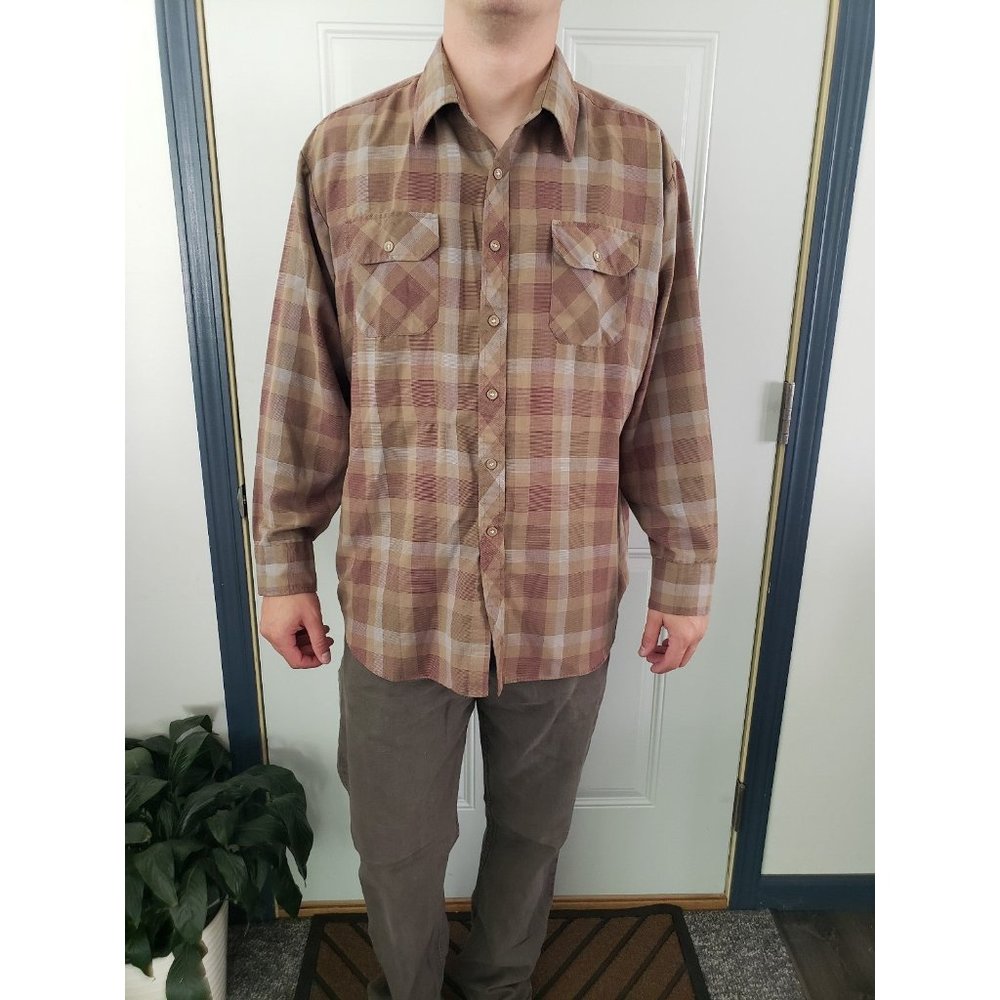 80s Brown Plaid Button Down Shirt